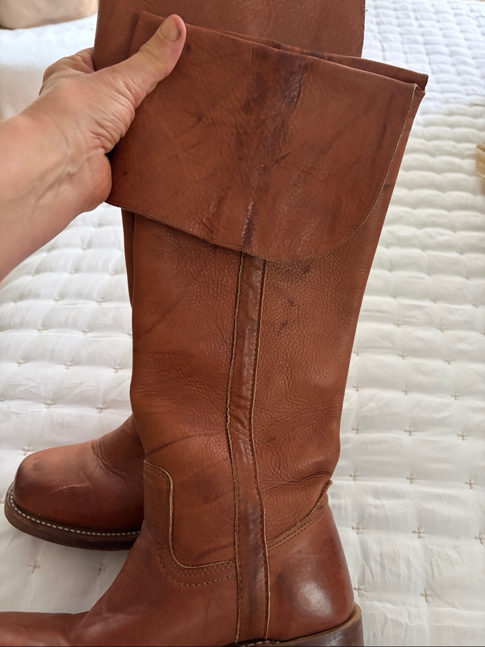Frye Cognac Leather Mid-Calf Heeled Boots - Picture 6 of 9